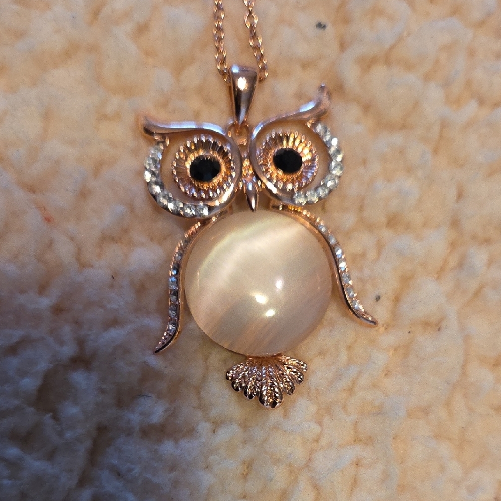 Elegant Owl Pendant Necklace in Rose Gold Finish - Picture 5 of 6